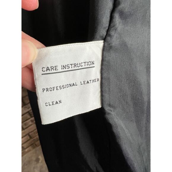 Coat wool charcoal teal pink blue high neck leather trim - Picture 14 of 14